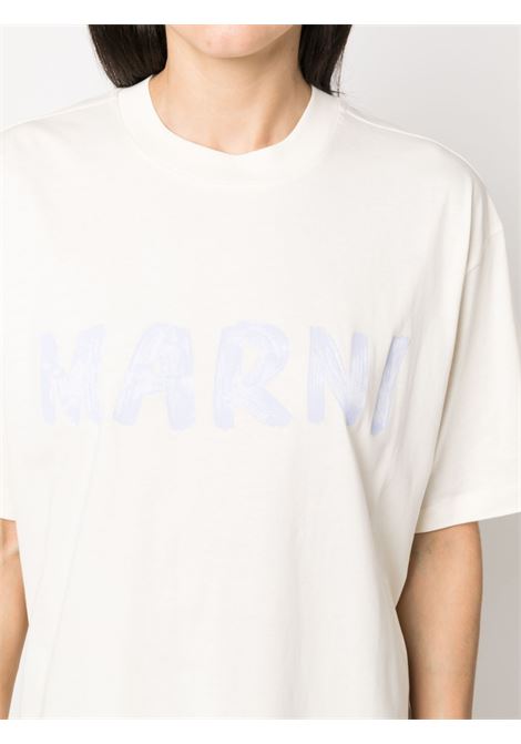 Beige logo-print T-shirt - women MARNI | THJET49EPHUSCS11LOW10