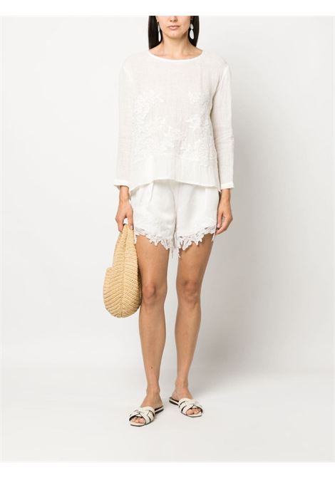 White floral-embroidered high-waisted shorts - women MAURIZIO | W0139087524