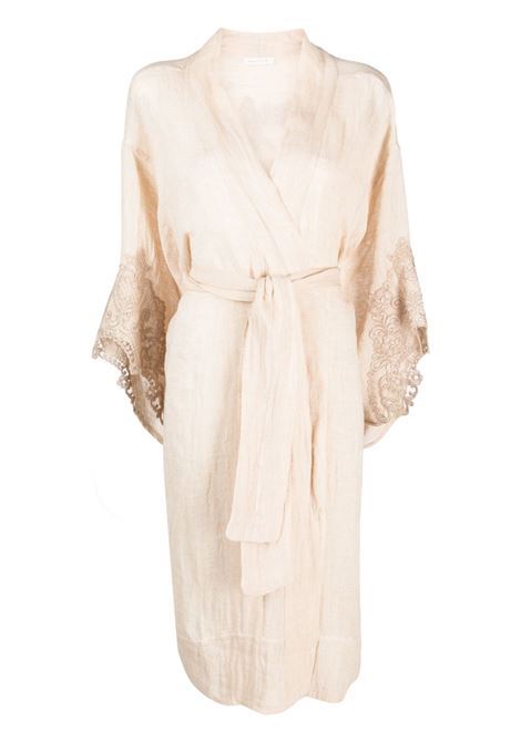 Beige midi lace-panel kimono robe - women MAURIZIO | W0712027535
