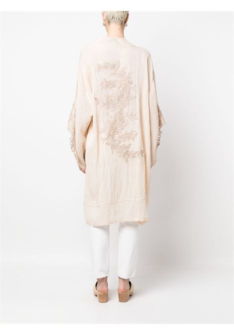 Beige midi lace-panel kimono robe - women MAURIZIO | W0712027535