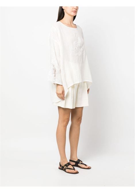 White lace-trimmed bell sleeve blouse - women MAURIZIO | W0823027524