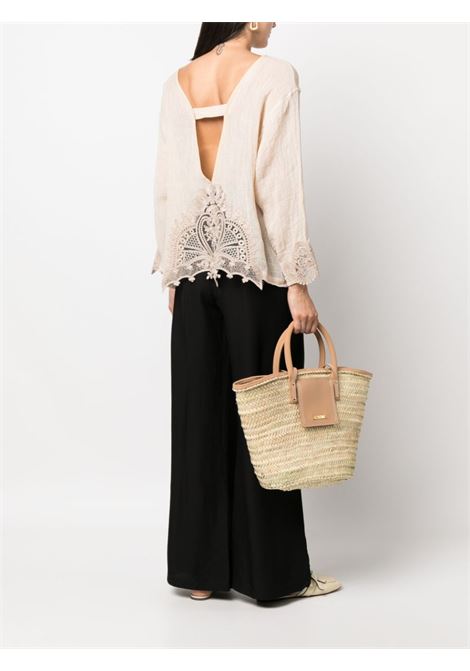 Beige lace-appliqu? V-back blouse - women MAURIZIO | W0825027535