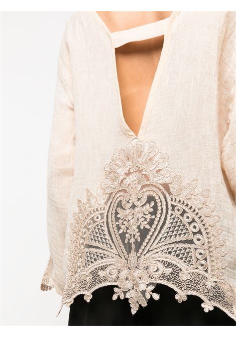 Beige lace-appliqu? V-back blouse - women MAURIZIO | W0825027535