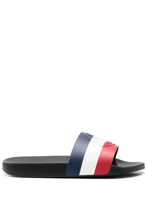 Blue, white and red  striped logo-embossed slides - men MONCLER | 4C0004001A49998
