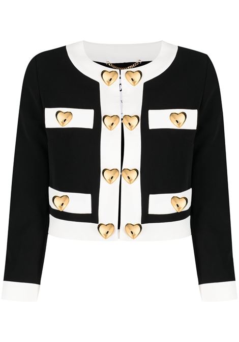 Black and white heart-buttons cropped blazer - women MOSCHINO | A052504244555