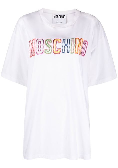 T-shirt a maniche corte con logo in bianco - donna MOSCHINO | A070105412001