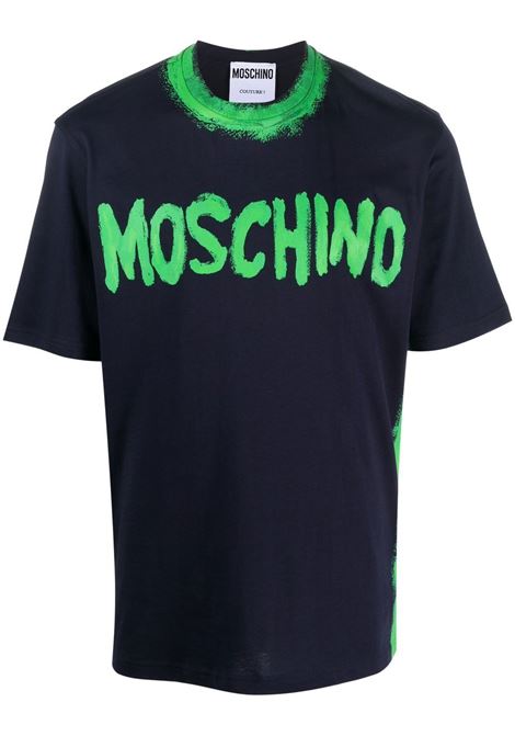T-shirt con stampa logo in blu - uomo MOSCHINO | A072020413290
