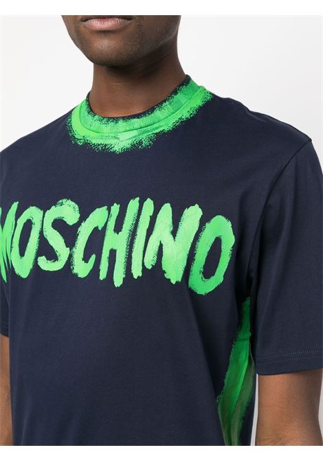 T-shirt con stampa logo in blu - uomo MOSCHINO | A072020413290