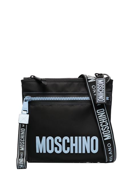 Black logo-embossed messenger bag - men MOSCHINO | A742182201001