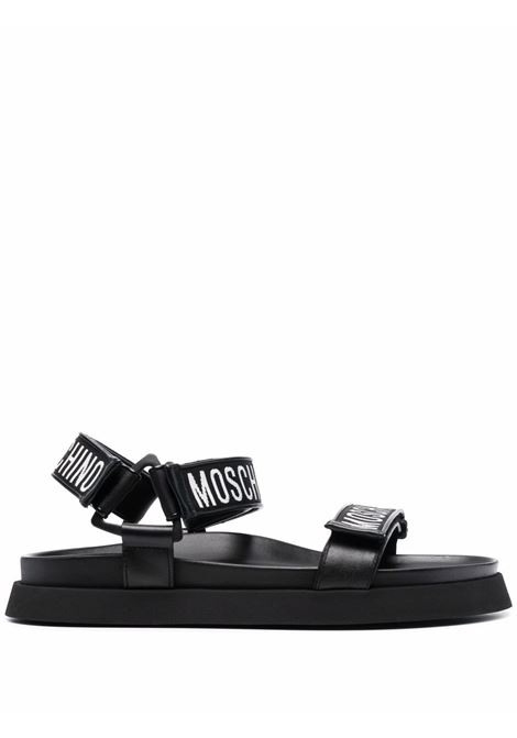 Black jacquard-logo strap sandals - men  MOSCHINO | MB16024G1GGP0000