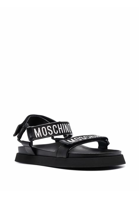 Black jacquard-logo strap sandals - men  MOSCHINO | MB16024G1GGP0000