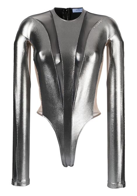 Silver mesh-panel bodysuit - women  MUGLER | 23S1BO0156856B9199