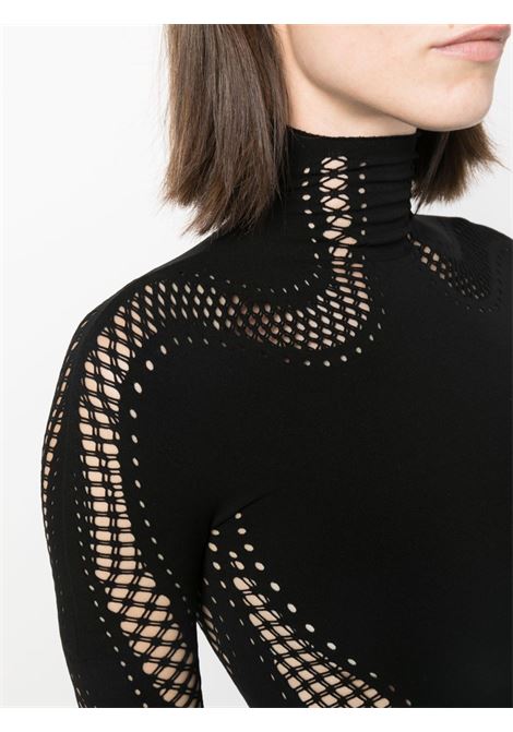 Black open-knit panelled minidress - women  MUGLER | 23S2RO147111061999