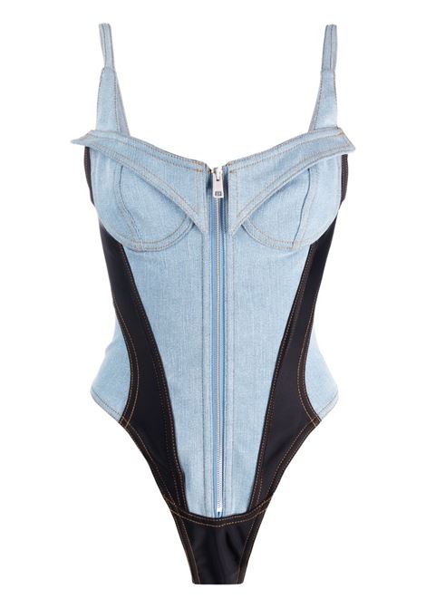Light blue and black denim bustier bodysuit - women  MUGLER | 23S6BO0201246B0599