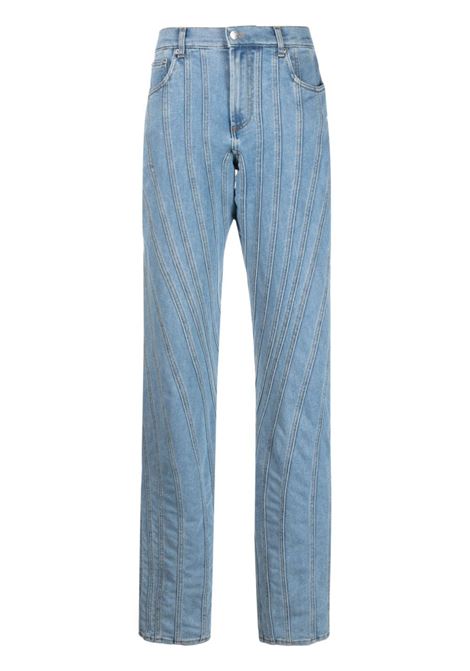 Light blue straight-leg sem-detail jeans - women  MUGLER | 23S6PA03272112905