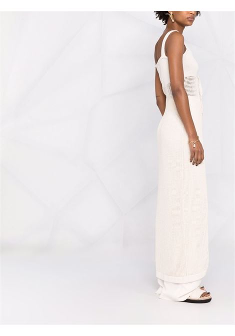 White crochet-design knitted open dress in beige - women NANUSHKA | NW22BCDR00872