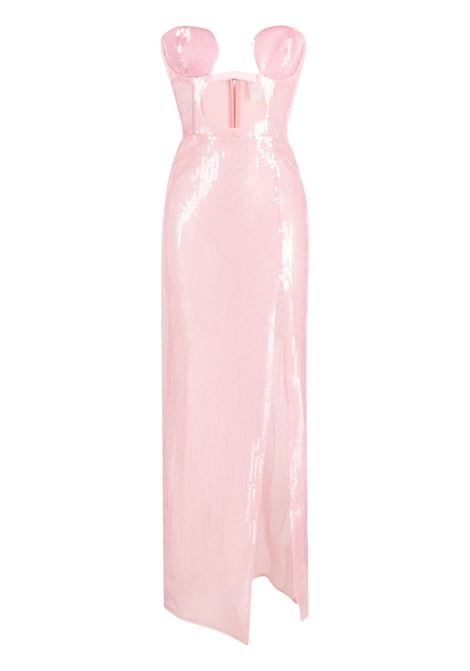 Light pink sequined long fitted dress - women NENSI DOJAKA | NDSS23DR116PNK