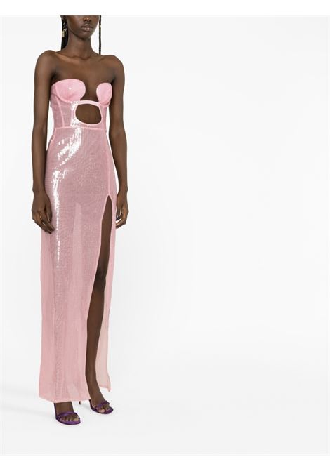 Light pink sequined long fitted dress - women NENSI DOJAKA | NDSS23DR116PNK