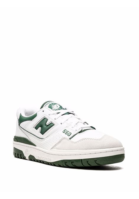 White and green 550 low-top leather sneakers - men NEW BALANCE | BB550WT1WHT