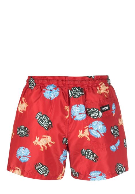 Red graphic-print swim shorts - men NOS | BASIC44FNTS
