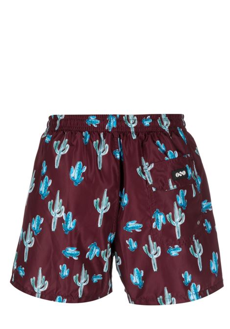 Bordeaux cactus-print swim shorts - men NOS | BASIC73FNTS