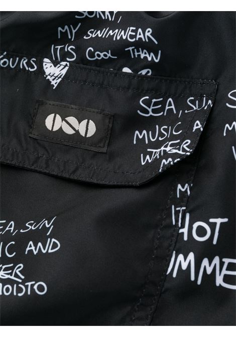 Black slogan-print logo-patch swim shorts - men NOS | BASIC81FNTS