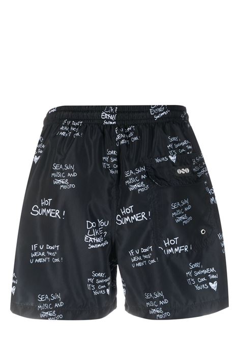Black slogan-print logo-patch swim shorts - men NOS | BASIC81FNTS