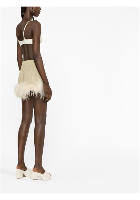 Gold feather-trim fitted skirt - women  OSÉREE | LES238PLTNM