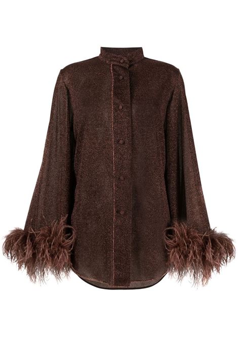 Brown feather-trim detail blouse - women OSÉREE | LSF213CHCLT