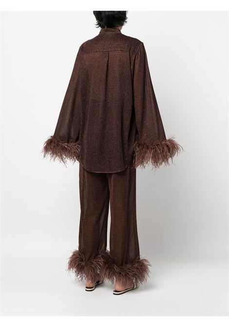 Brown feather-trim detail blouse - women OSÉREE | LSF213CHCLT