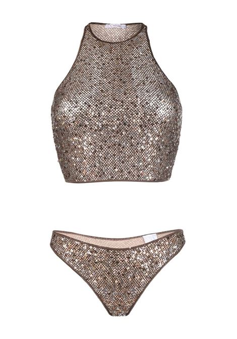 Brown sequin-embellished bikini - women OSÉREE | NOS238BRWN