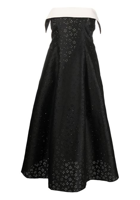 Black floral-embroidery bandeau flared dress - women PHILOSOPHY DI LORENZO SERAFINI | A045721512555