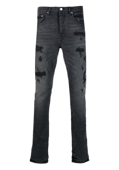 Black distressed effect slim-fit jeans - men PURPLE | PBP001BQDP