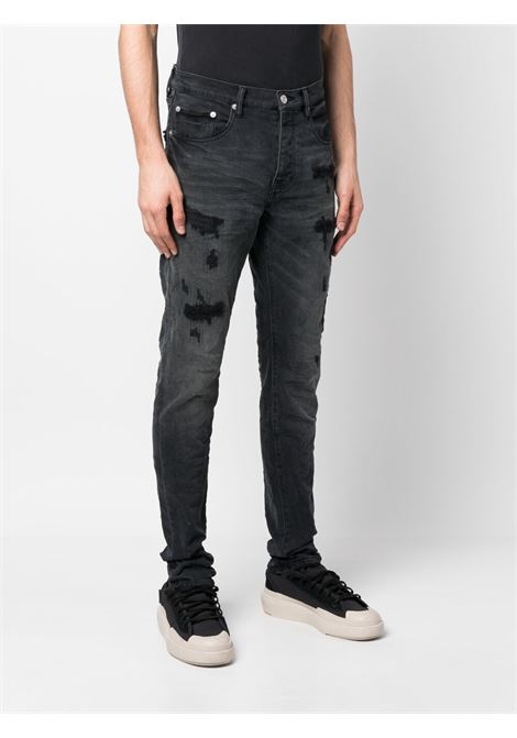 Black distressed effect slim-fit jeans - men PURPLE | PBP001BQDP