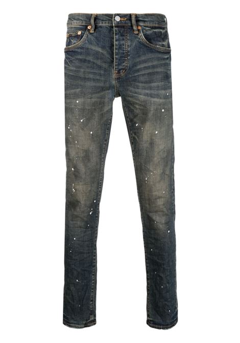 Blue paint splatter skinny jeans - men PURPLE | PBP001DIVP