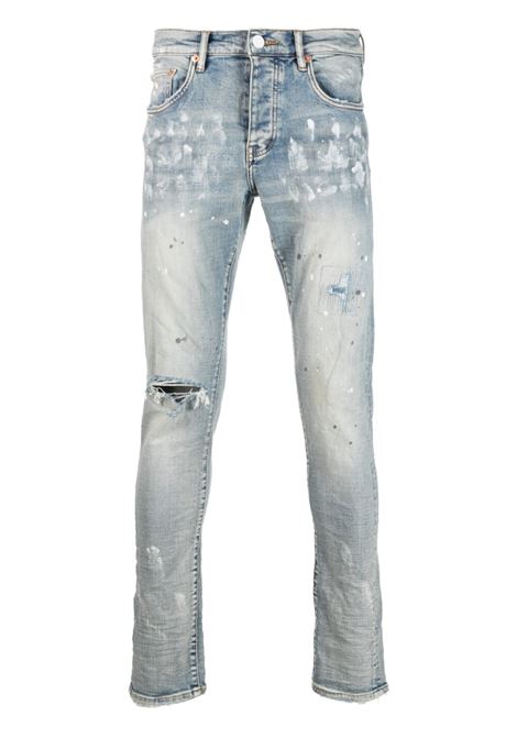 Jeans skinny strappati con schizzi di vernice in blu - uomo PURPLE | PBP001LIA