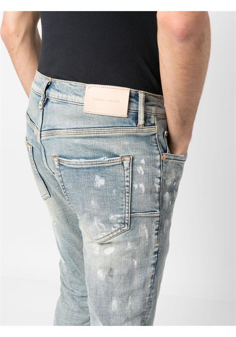 Blue paint splatter ripped skinny jeans - men PURPLE | PBP001LIA