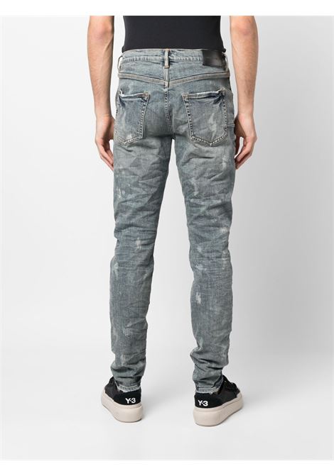 Blue distressed effect slim-fit jeans - men PURPLE | PBP001MIAB