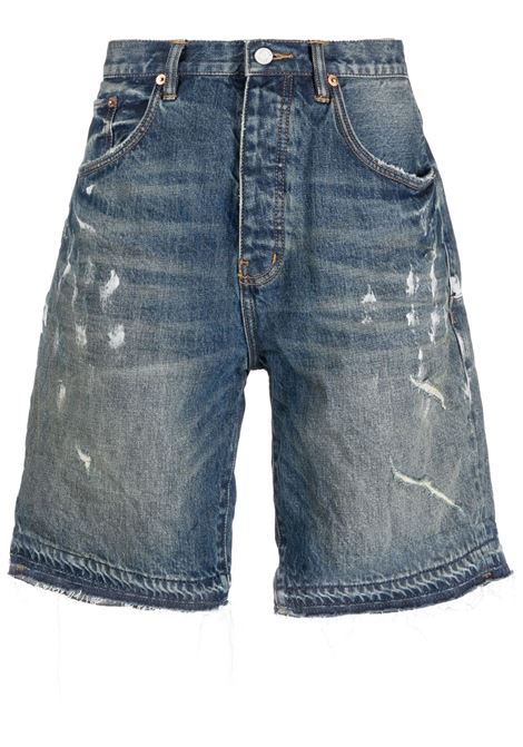 Blue ripped-detailing denim shorts - men PURPLE | PBP021VMIT