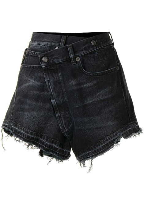 Black crossover-waist raw-hem shorts - women R13 | R13W6055394B101A