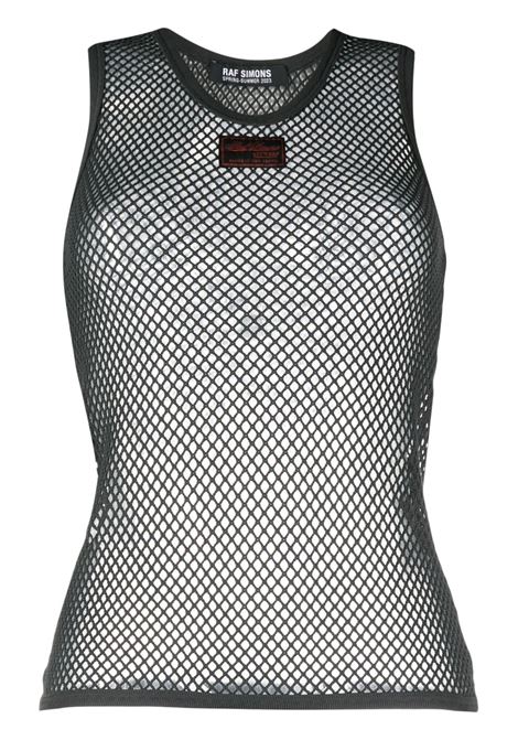 Dark grey fishnet-knit round-neck top - women RAF SIMONS | 231W134190050083