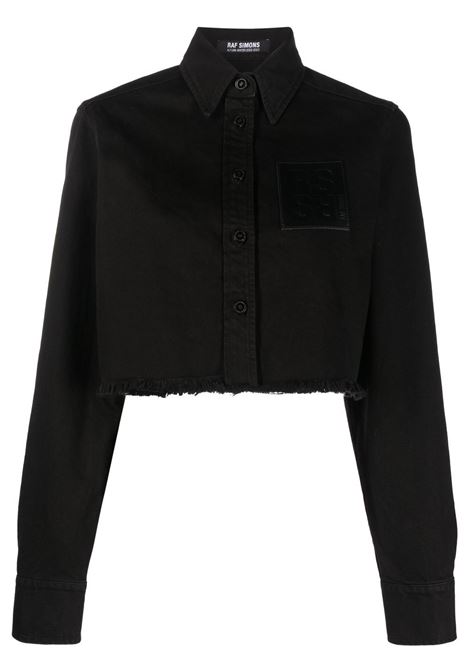 Black frayed-hem cropped shirt - women RAF SIMONS | 231W248100320099