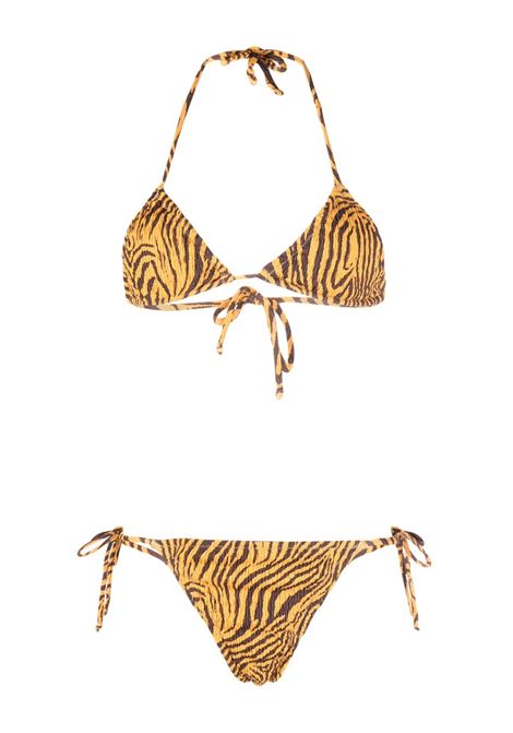 Yellow zebra-print halterneck bikini - women  REINA OLGA | CONCETTAZBRSRSCKR