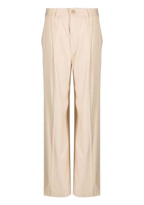 Sand beige pressed-crease straight-leg trousers - women  RODEBJER | 24002821009