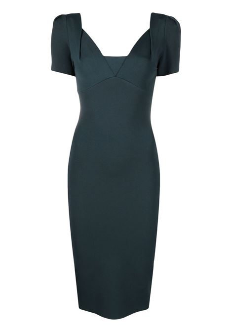 Dark green V-neck short-sleeved midi dress - women ROLAND MOURET | RMRS23005MDG