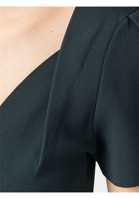 Dark green V-neck short-sleeved midi dress - women ROLAND MOURET | RMRS23005MDG