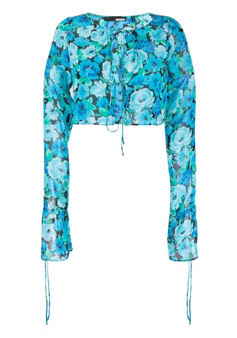 Blue floral-print cropped blouse - women  ROTATE | 1000011324174245