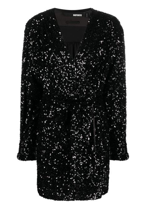 Black sequin-embellished wrap minidress - women ROTATE | RT2292194004