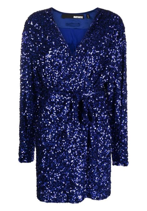 Blue sequin-embellished V-neck wrap dress - women ROTATE | RT2293183943