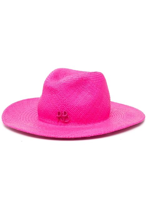 Pink embroidered-logo straw sun hat - women RUSLAN BAGINSKIY | FDR038STRWRBPNK